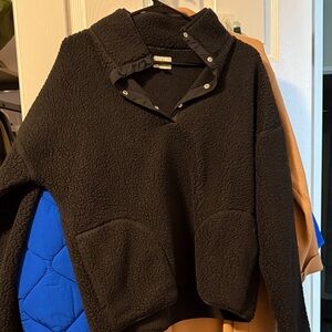 J. Crew Black Sherpa Snap-Front Pullover Jacket